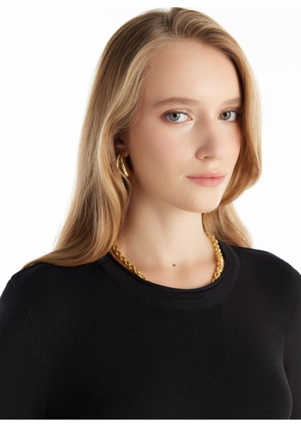 Bisiklet Yaka Düz Siyah Uzun Kadın Elbise TBWRKW1049