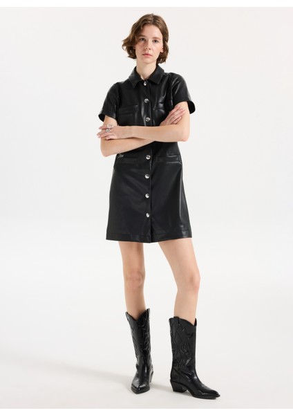 Gömlek Yaka Siyah Kısa Kadın Elbise 50542354 fiyatları