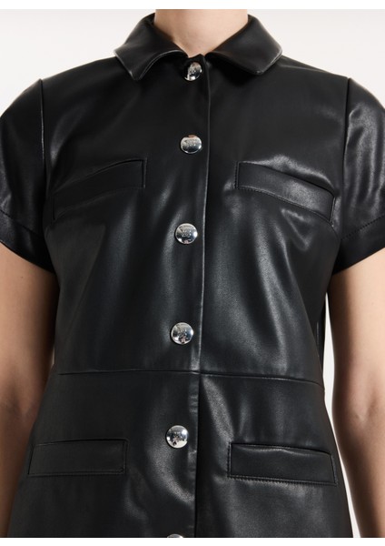 Gömlek Yaka Siyah Kısa Kadın Elbise 50542354 fırsatları