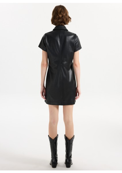 Gömlek Yaka Siyah Kısa Kadın Elbise 50542354 indirimleri