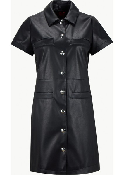 Gömlek Yaka Siyah Kısa Kadın Elbise 50542354