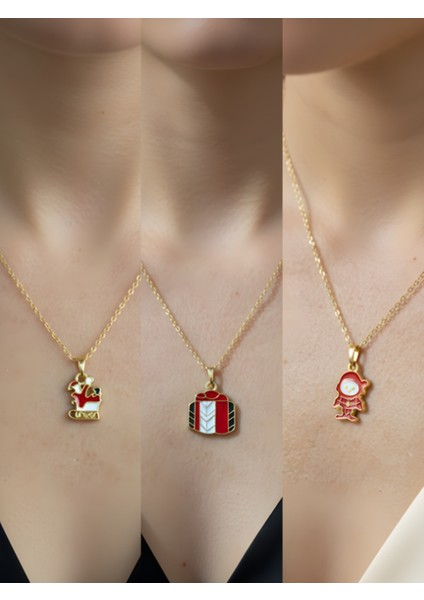 Yeni Yıl Üçlü Kombin Altın Kaplama Kolye Seti