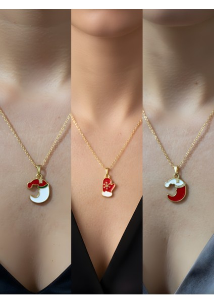 Yeni Yıl Üçlü Kombin Altın Kaplama Kolye Seti