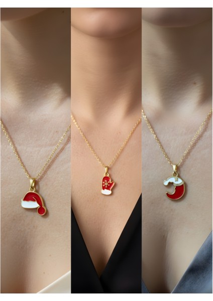 Yeni Yıl Üçlü Kombin Altın Kaplama Kolye Seti