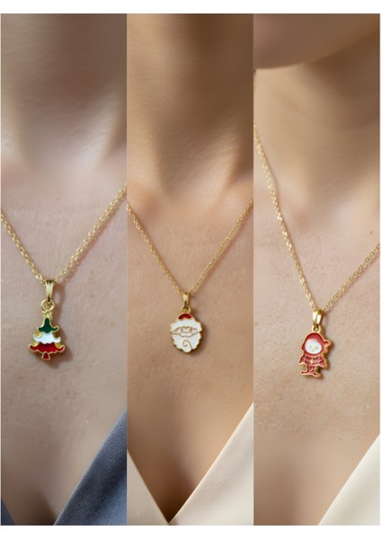 Yeni Yıl Üçlü Kombin Altın Kaplama Kolye Seti