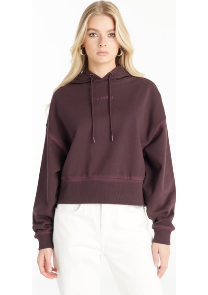 Kapüşon Yaka Düz Bordo Kadın Sweatshırt TBWRTS1034