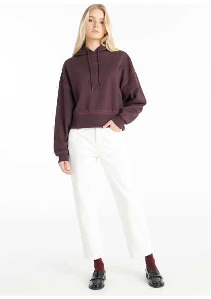 Kapüşon Yaka Düz Bordo Kadın Sweatshırt TBWRTS1034 fiyatları