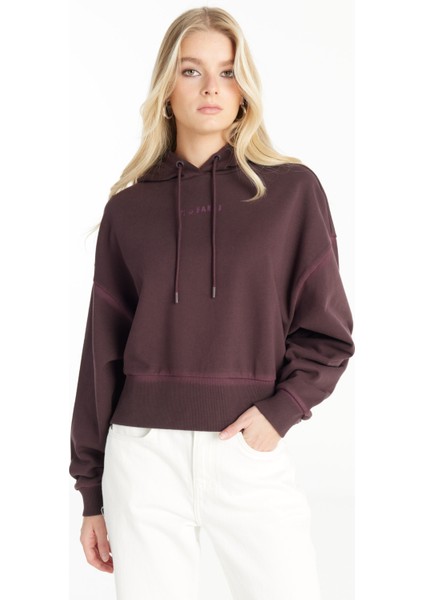 Kapüşon Yaka Düz Bordo Kadın Sweatshırt TBWRTS1034 modelleri