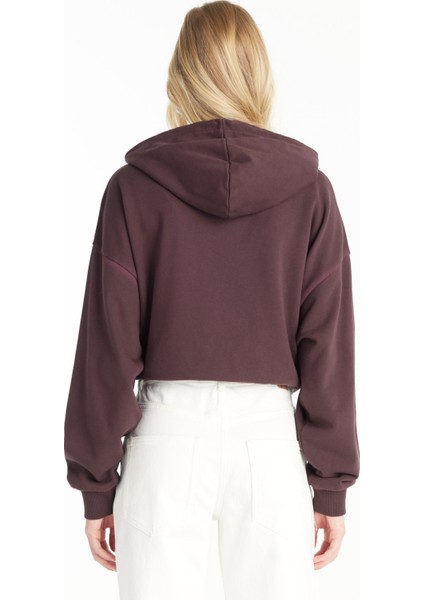 Kapüşon Yaka Düz Bordo Kadın Sweatshırt TBWRTS1034 fırsatları