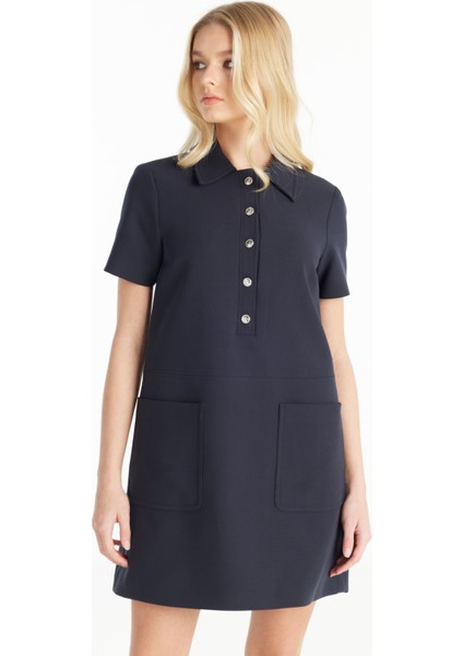 Polo Yaka Düz Lacivert Midi Kadın Elbise TBWRDR1004-1 fiyatları