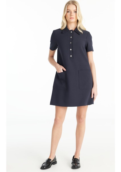 Polo Yaka Düz Lacivert Midi Kadın Elbise TBWRDR1004-1 modelleri