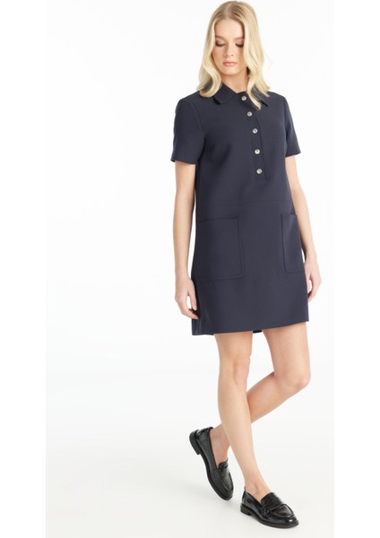 Polo Yaka Düz Lacivert Midi Kadın Elbise TBWRDR1004-1 fırsatları