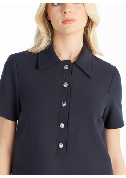 Polo Yaka Düz Lacivert Midi Kadın Elbise TBWRDR1004-1