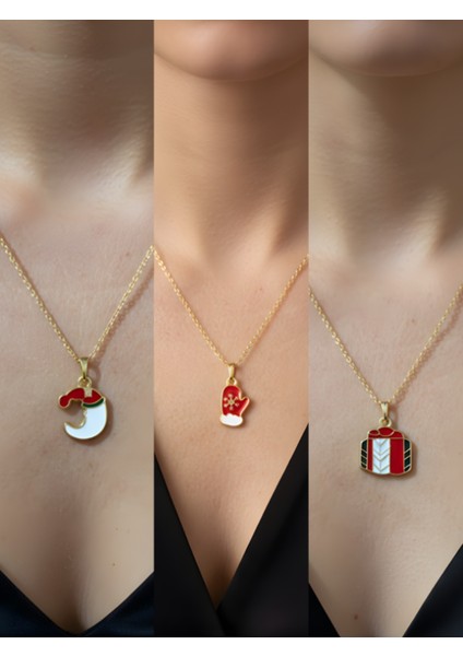 Yeni Yıl Üçlü Kombin Altın Kaplama Kolye Seti