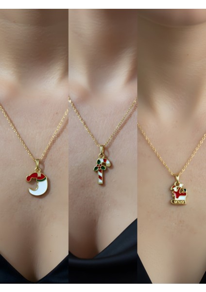 Yeni Yıl Üçlü Kombin Altın Kaplama Kolye Seti