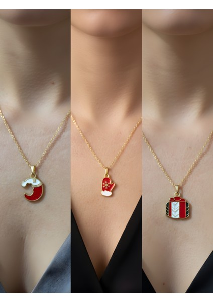 Yeni Yıl Üçlü Kombin Altın Kaplama Kolye Seti