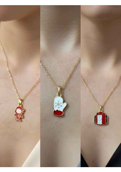 Yeni Yıl Üçlü Kombin Altın Kaplama Kolye Seti