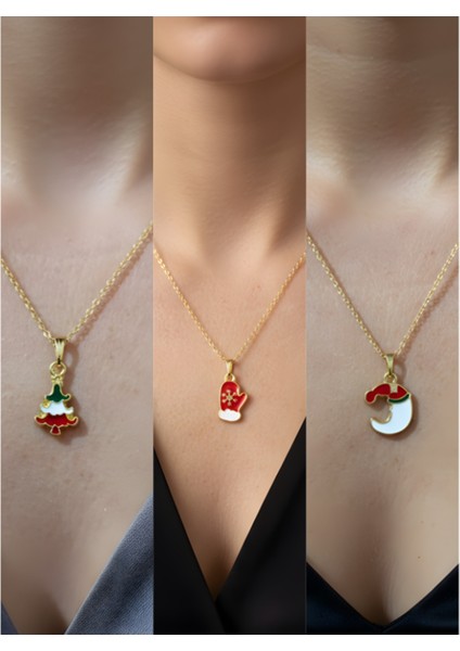 Yeni Yıl Üçlü Kombin Altın Kaplama Kolye Seti