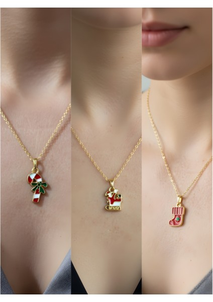 Yeni Yıl Üçlü Kombin Altın Kaplama Kolye Seti