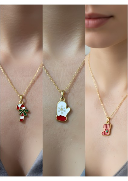 Yeni Yıl Üçlü Kombin Altın Kaplama Kolye Seti