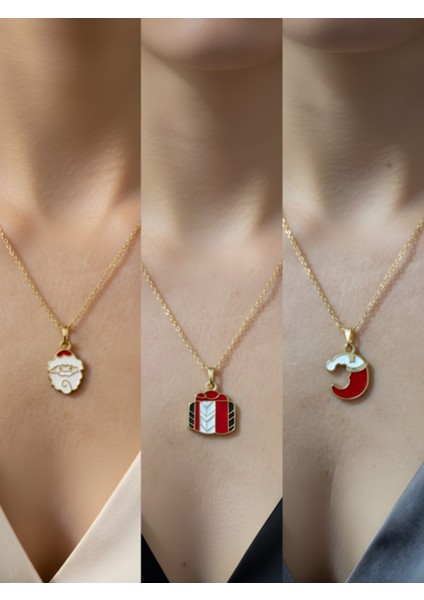Yeni Yıl Üçlü Kombin Altın Kaplama Kolye Seti