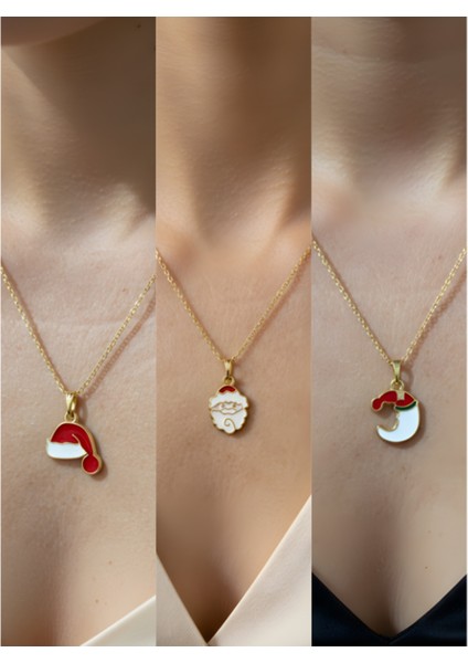 Yeni Yıl Üçlü Kombin Altın Kaplama Kolye Seti