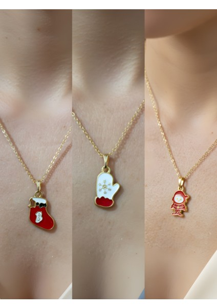 Yeni Yıl Üçlü Kombin Altın Kaplama Kolye Seti