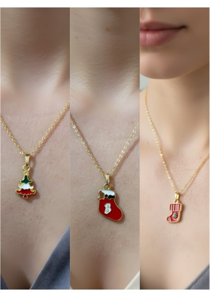 Yeni Yıl Üçlü Kombin Altın Kaplama Kolye Seti