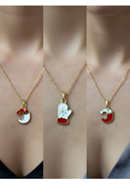 Yeni Yıl Üçlü Kombin Altın Kaplama Kolye Seti