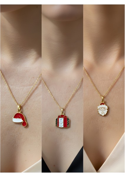 Yeni Yıl Üçlü Kombin Altın Kaplama Kolye Seti