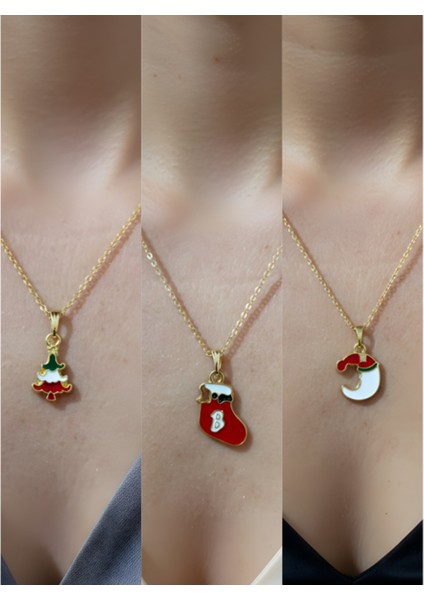 Yeni Yıl Üçlü Kombin Altın Kaplama Kolye Seti