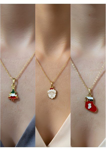 Yeni Yıl Üçlü Kombin Altın Kaplama Kolye Seti