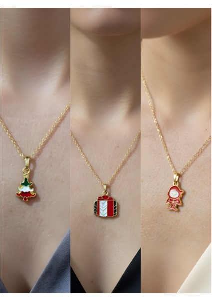 Yeni Yıl Üçlü Kombin Altın Kaplama Kolye Seti