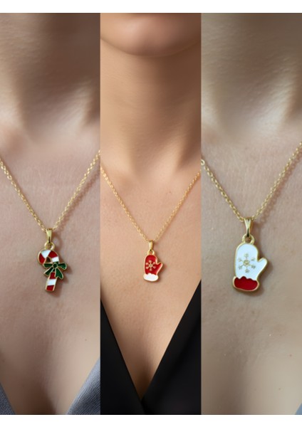 Yeni Yıl Üçlü Kombin Altın Kaplama Kolye Seti