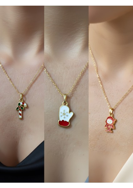 Yeni Yıl Üçlü Kombin Altın Kaplama Kolye Seti