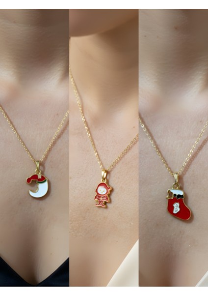 Yeni Yıl Üçlü Kombin Altın Kaplama Kolye Seti