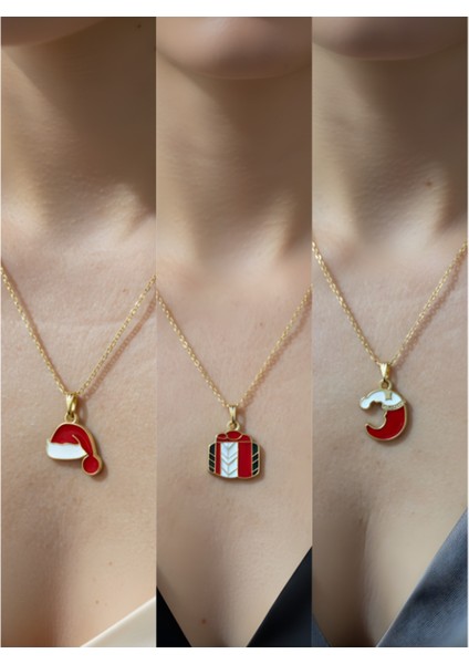 Yeni Yıl Üçlü Kombin Altın Kaplama Kolye Seti