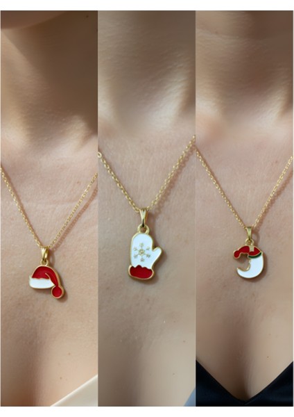 Yeni Yıl Üçlü Kombin Altın Kaplama Kolye Seti