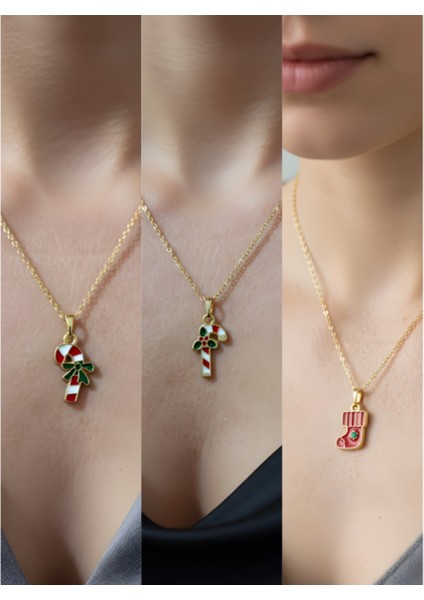 Yeni Yıl Üçlü Kombin Altın Kaplama Kolye Seti