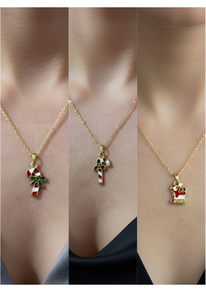 Yeni Yıl Üçlü Kombin Altın Kaplama Kolye Seti