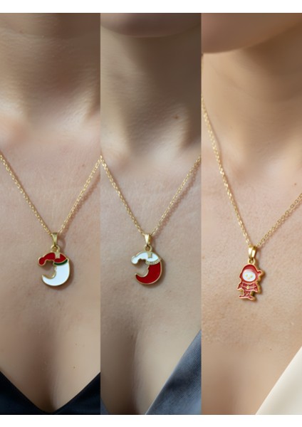 Yeni Yıl Üçlü Kombin Altın Kaplama Kolye Seti