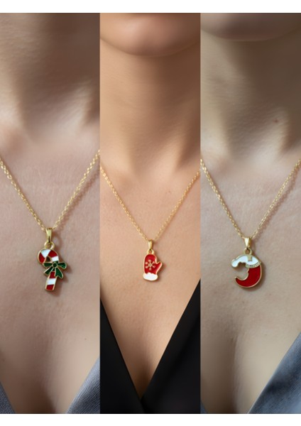 Yeni Yıl Üçlü Kombin Altın Kaplama Kolye Seti