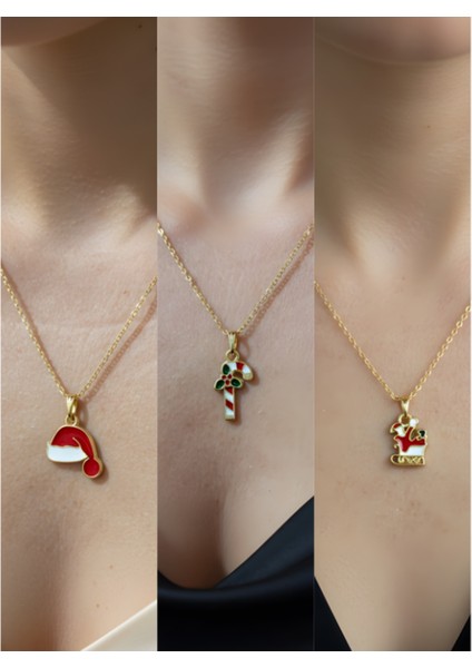 Yeni Yıl Üçlü Kombin Altın Kaplama Kolye Seti