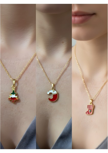 Yeni Yıl Üçlü Kombin Altın Kaplama Kolye Seti