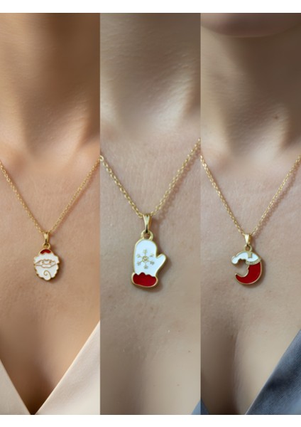 Yeni Yıl Üçlü Kombin Altın Kaplama Kolye Seti