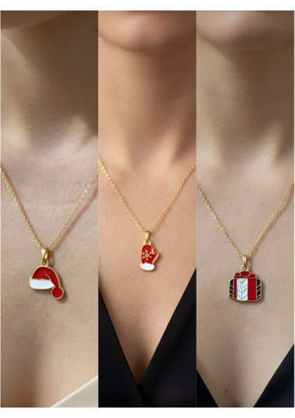 Yeni Yıl Üçlü Kombin Altın Kaplama Kolye Seti