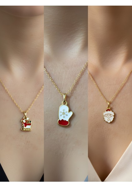 Yeni Yıl Üçlü Kombin Altın Kaplama Kolye Seti