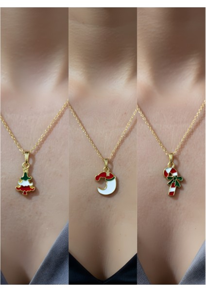 Yeni Yıl Üçlü Kombin Altın Kaplama Kolye Seti