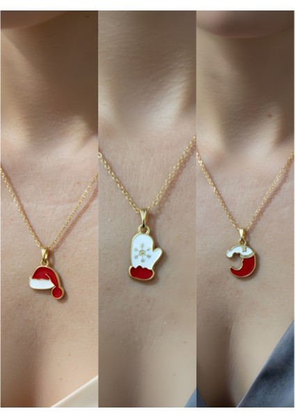 Yeni Yıl Üçlü Kombin Altın Kaplama Kolye Seti