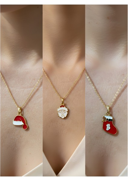 Yeni Yıl Üçlü Kombin Altın Kaplama Kolye Seti